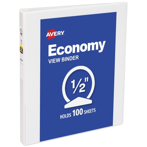 0.5" Economy View Binder, White Binder